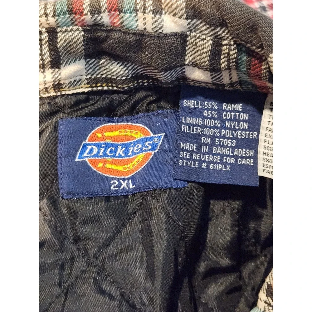 Dickies Mens 2XL Quilted Lined Flannel Shirt Jacket Plaid Black Red 611PLX